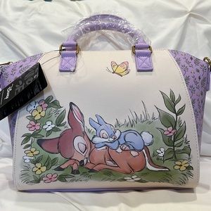 Loungefly X Disney Sleeping Bambi and Thumper in the Forest Flowers Satchel NWT